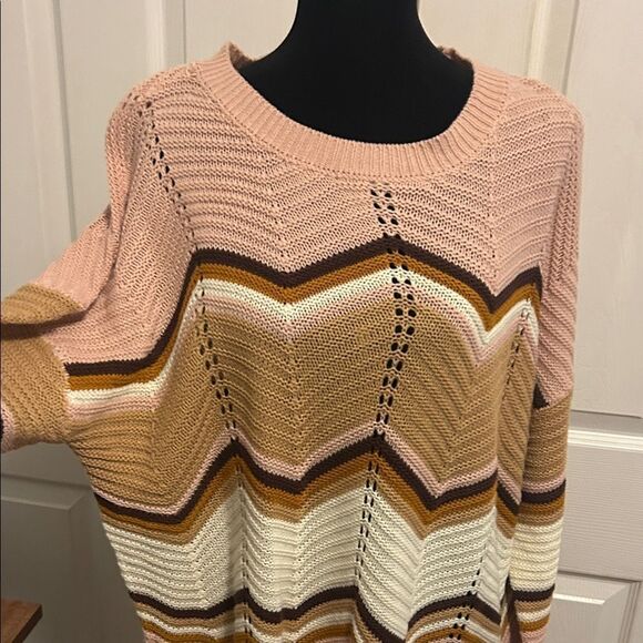NWT Chevron Patterned Knit Sweater - Pink, Brown, and Cream 3x - Picture 4 of 7